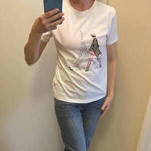 White Graphic T-Shirt with Eiffel Tower Design